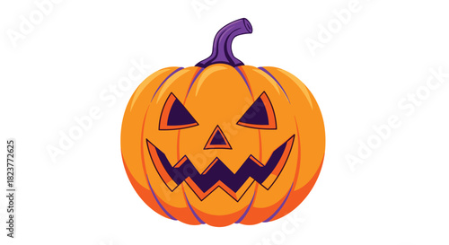 A cheerfully spooky jack-o'-lantern with a classic carved face, perfect for Halloween decorations and festive autumn designs, radiating seasonal joy.