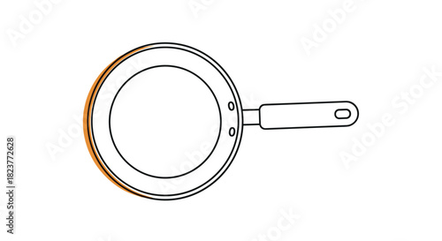 A simple line drawing of a frying pan with an orange highlight along the edge, viewed from above, isolated on a white background.