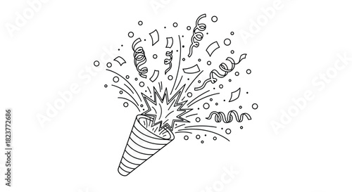 Festive party popper exploding with colorful confetti and streamers, creating a joyful and celebratory atmosphere for birthdays or new year celebrations.