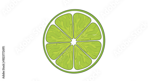 A vibrant illustration of a sliced lime showcasing its juicy segments and bright green color, perfect for culinary or tropical themed designs.