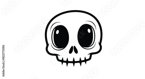 Charming cartoon skull illustration with large, expressive eyes and a playful design, perfect for halloween or spooky themed graphics.
