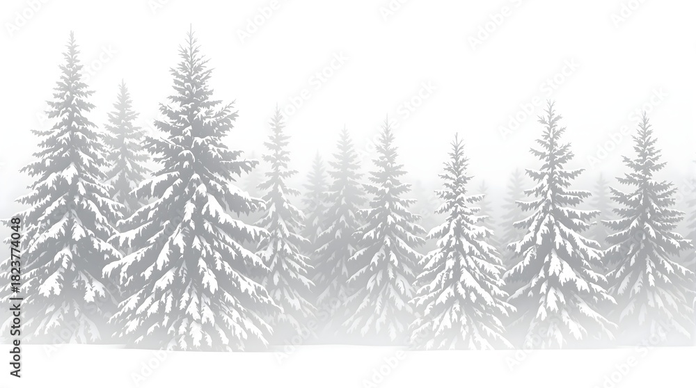 Obraz premium Soft silhouettes of snow-dusted fir trees fading from bottom