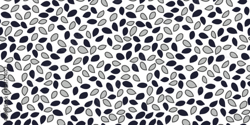 Seamless abstract vector pattern with dark navy and gray leaf shapes on a white background. Modern minimalist design for fabric, packaging, wallpaper, and decor