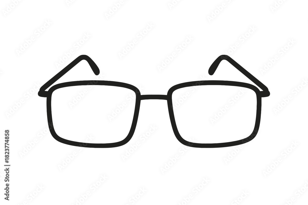 Fototapeta premium Sleek, Modern Black Rectangular Frame Eyeglasses for Digital Eye Strain Protection & Enhanced Vision. Elegant Outline Spectacles on Dark Gray Background, Ideal for Professional