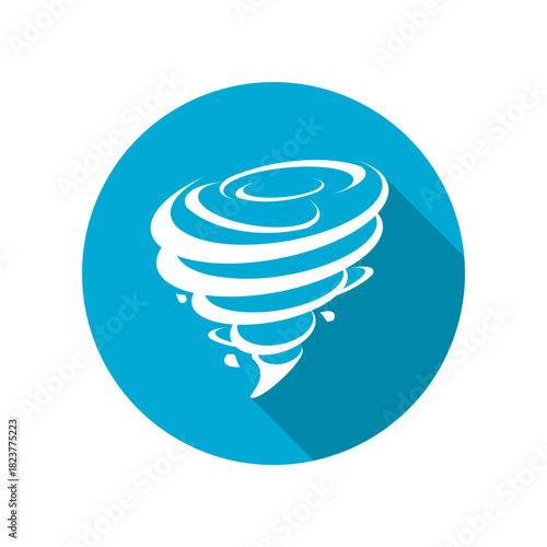 White tornado hurricane storm on blue circle icon flat vector design