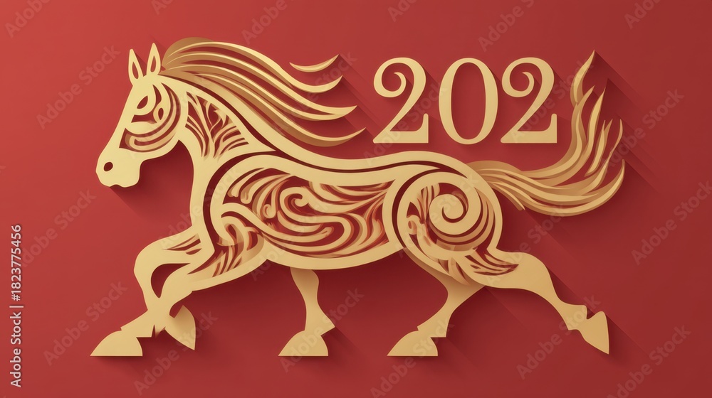 Fototapeta premium Elegant Horse Silhouette with Ornate Design for New Year Celebration