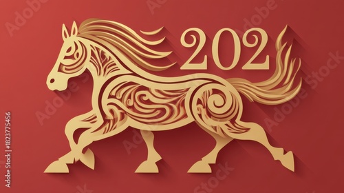 Elegant Horse Silhouette with Ornate Design for New Year Celebration