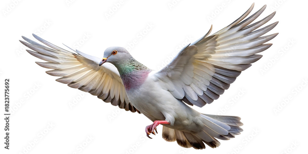 Fototapeta premium Pigeon in full flight with wings wide open isolated in air