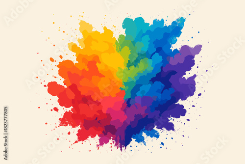 Vibrant Pigment Explosion. Colorful cloud of powdered pigments bursting in the air, vector illustration dynamic and bold tones,