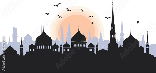 Middle Eastern City Sunset Silhouette
