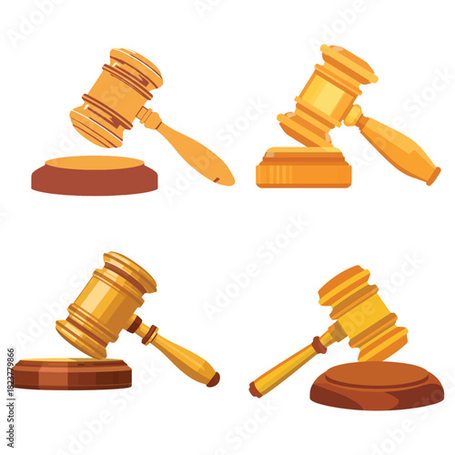 Cartoon Style Judge Hammer Knocking on Sound Block with Transparent Background