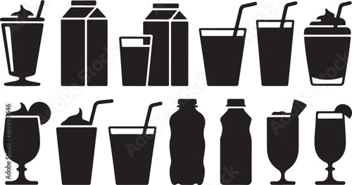 Black and White Drink Icons Vector Illustration Collection for Beverages