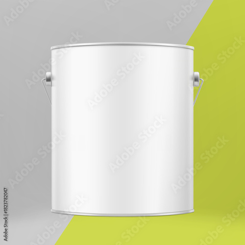 Realistic metal bucket with a handle. Vector illustration on colour background. Perfect for your design. EPS10.