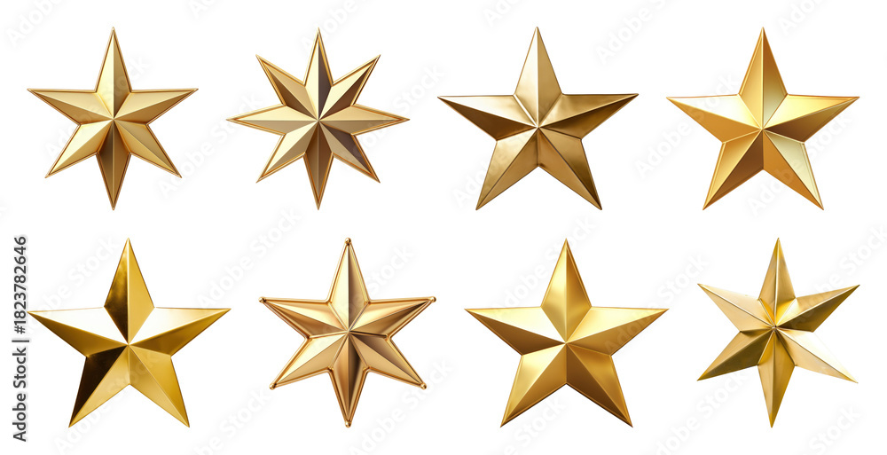 Obraz premium PNG Shiny golden stars collection, element set on transparent background