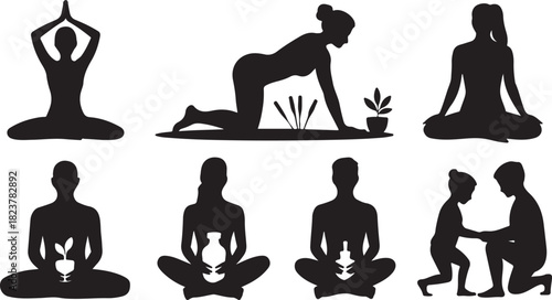 Mindfulness and Holistic Wellness Silhouettes Representing Various Spiritual Practices