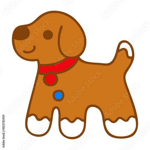 Dibujo sencillo con líneas de perro simpático de pan de jengibre para tarjetas y felicitaciones de Navidad