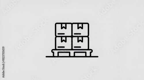 Stack of cardboard boxes on a pallet minimalist line icon for logistics and delivery services isolated on white background