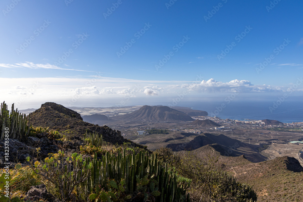 Naklejka premium Panorama of the city of Las Americas y Los Cristianos from the mountain Roque del Conde. Tenerife, Canary Islands.