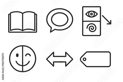 Denotation vs Connotation Icons. Line style icons of Denotation and Connotation: literal icon, layered meaning bubble, surface vs