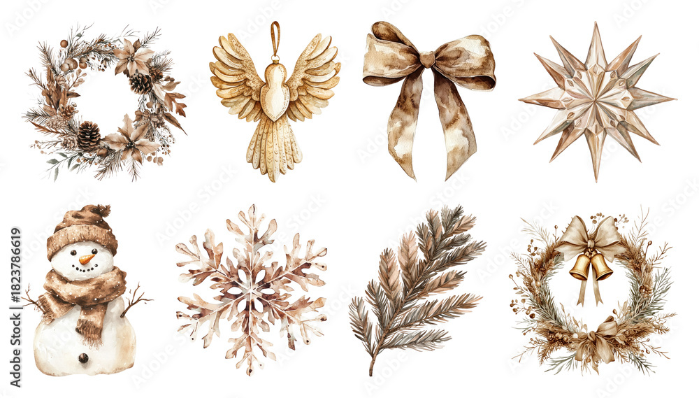 Fototapeta premium PNG Rustic holiday decorations collection, element set on transparent background