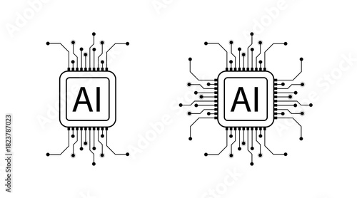 Artificial Intelligence AI Microchip with Neural Circuit Design. Vector Illustration of an AI Processor with Neural Circuitry Representing Machine Learning, Deep Learning and Intelligent Systems