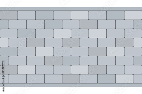 Offset gorizontal cobblestone pedestrian path. Natural stone seamless pattern. Grey bricks desing. Vector.
