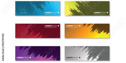 Set of six colorful grunge abstract gradient banners with brush strokes design