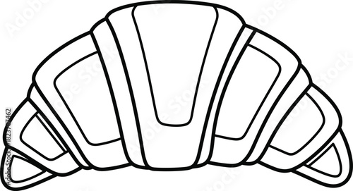 Croissant vector icon, French pastry outline, bakery food illustration, black and white line art, simple breakfast sketch