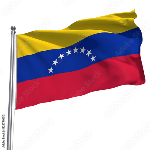 Free Download Venezuelan Pride: The national flag of Venezuela, a symbol of independence and national pride, elegantly waves against the sky, embodying the spirit and heritage of the country. - GFXLoad