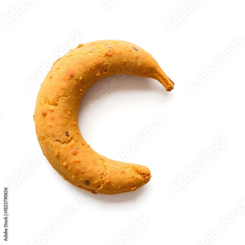 A brown banana biscuit on white background