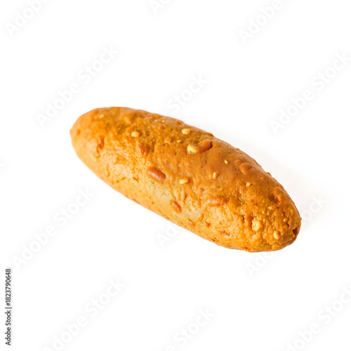 A brown banana biscuit on white background