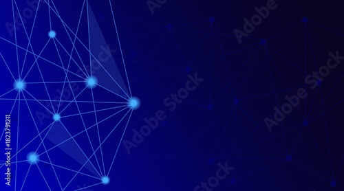 Digital technology banner with connected blue lines. Concept of neural network, AI digital circuit board tech, internet network speed, cyber nano information, big data. Vector abstract background