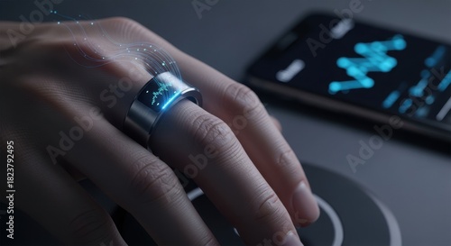 Smart ring tracks health data displayed on phone screen