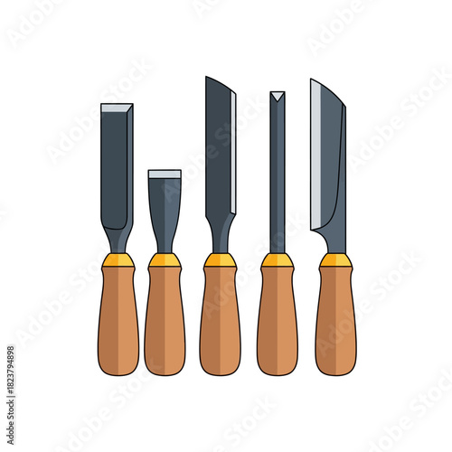 A set of wood carving tools featuring a variety of chisels, perfect for art projects and woodworking, essential for detail work