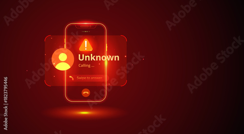 Mobile Phone Scam and Fraud Warning on Screen Unknown Call - Hacking and Cyber Security Risk Spam Alert Vector