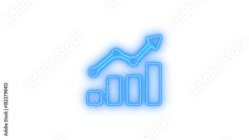 Neon bar chart growth icon on transparent background. business statistic, financial analysis, and success graph