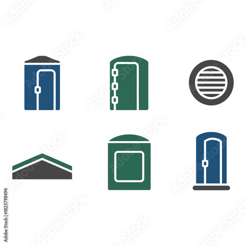 Collection of portable toilet and building element icons