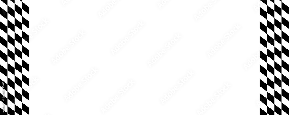 Naklejka premium Race flags or checkerboard background. Chess game or rally sport car competition wallpaper. Tilted black and white squares pattern. Banner with checkered texture. Vector flat illustration