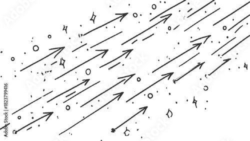 Black hand drawn arrows and dots on white background direction movement