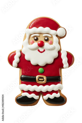 Santa Claus shaped gingerbread cookie on Transparent Background. Ideal for advertising layouts, banners, designs.
