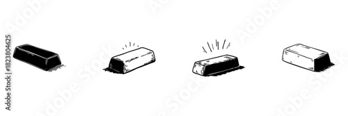 Gold Bar Doodle Sketch Set. Wealth, Investment, And Financial Security Symbols In Hand Drawn Style Collection. Precious Metal And Economic Stability. Hand Drawn Isolated Vector Illustration