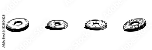 Ancient Chinese Coins Doodle Sketch Set. Traditional Currency And Cultural Heritage In Hand Drawn Style Collection. Historical And Numismatic Interest. Hand Drawn Isolated Vector Illustration