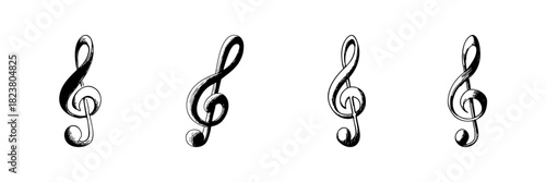 Treble Clef Musical Symbol Doodle Sketch Set. Music Notation And Melody Representation In Hand Drawn Style Collection. Artistic Expression And Creativity. Isolated Vector Illustration