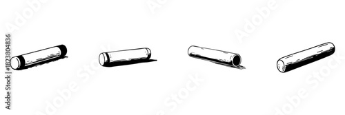 Four Wooden Logs Doodle Sketch Set. Timber, Construction, And Woodworking Materials In Hand Drawn Style Collection. Rustic And Natural Resource Illustration. Isolated Vector Illustration