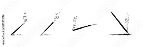 Incense Sticks Burning Doodle Sketch Set. Aromatherapy, Meditation, And Relaxation Symbols In Hand Drawn Style Collection. Spiritual And Calming Atmosphere. Hand Drawn Isolated Vector Illustration