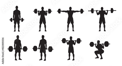 Weightlifting Silhouette Set Barbell Training Deadlift Squat Exercise Bodybuilding