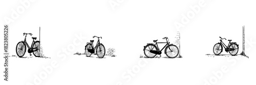 Bicycle Doodle Sketch Set. Vintage Bicycle In Hand Drawn Style Collection. Urban Transportation And Eco-Friendly Commuting. Isolated Vector Illustration
