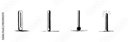 Thermometer Temperature Variation Doodle Sketch Set. Climate Change, Weather Monitoring, And Heat Measurement In Hand Drawn Style Collection. Isolated Vector Illustration