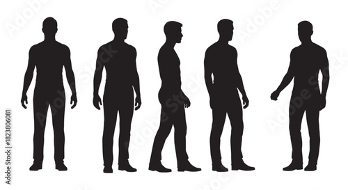 Standing Man Silhouette: Diverse Poses Vector Artwork of Male Figure Templates