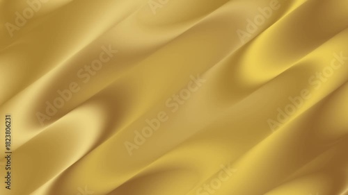 Abstract wavy gold fabric texture. Liquid holographic background. Smooth silk fabric surface with ripples and folds on the tissue Holographic Pastel Background with 3D Rendering in Seamless Loop